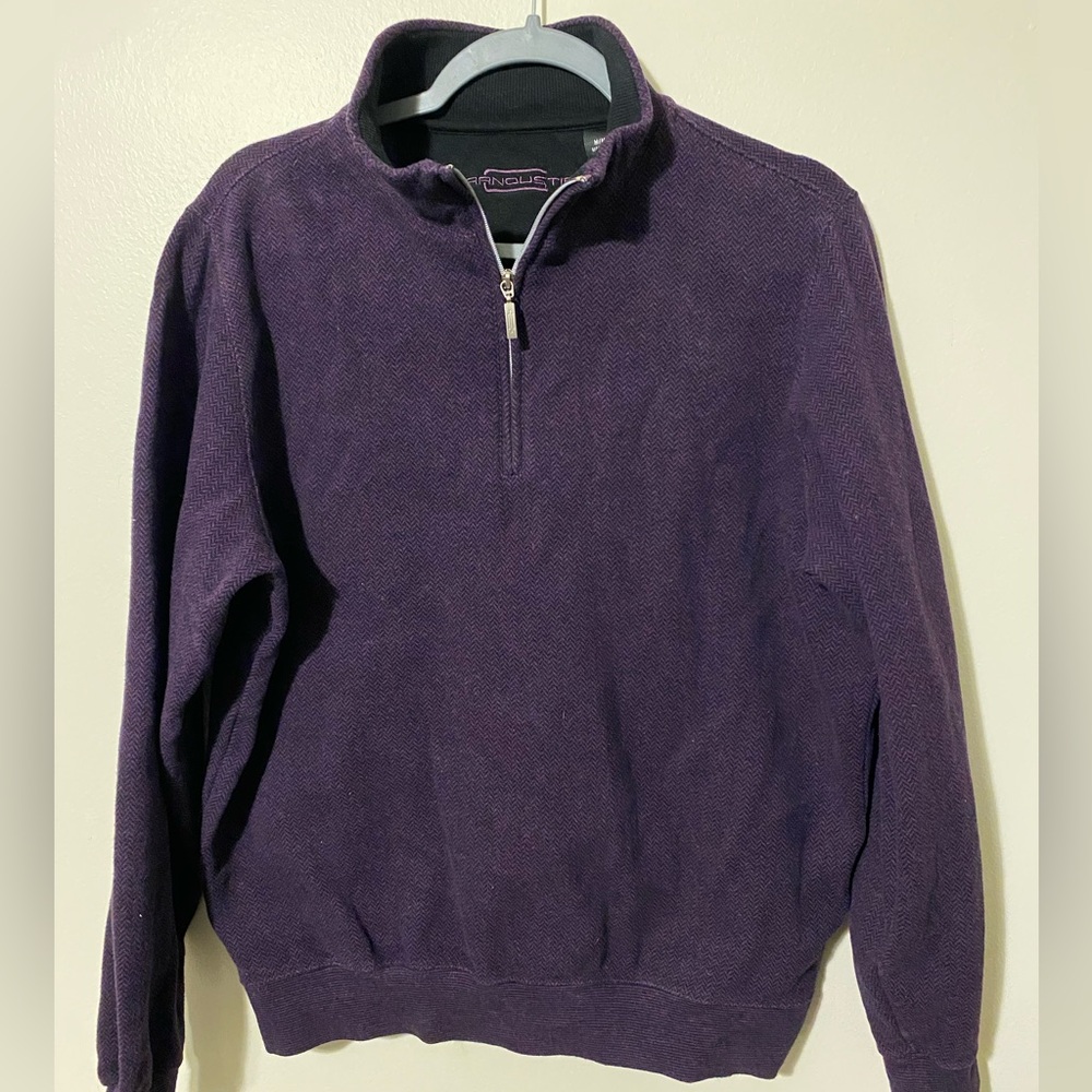 Men's Carnoustie Purple Black 1/4 Zip Pullover 100% Cotton Size‎ Medium